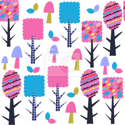 Behang Roze en blauw bos voor kinderen