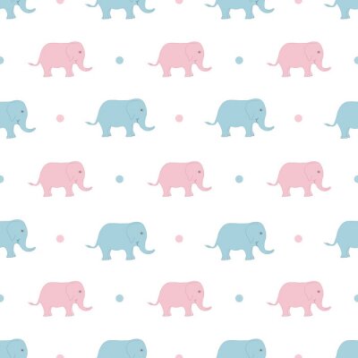 Behang Roze en blauwe kleine olifanten