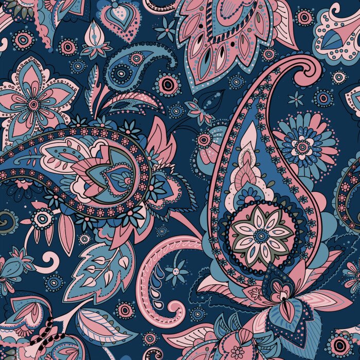 Behang Roze en blauwe oosterse bloemen