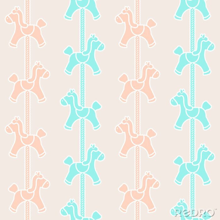 Behang Roze en blauwe paarden