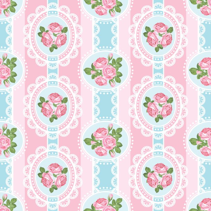 Behang Roze en blauwe shabby chic stijl met bloemen
