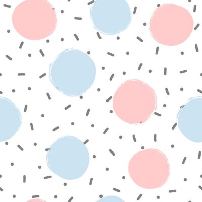 Behang Roze en blauwe stippen op een gestreept motief