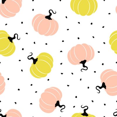 Behang Roze en gele pompoenen