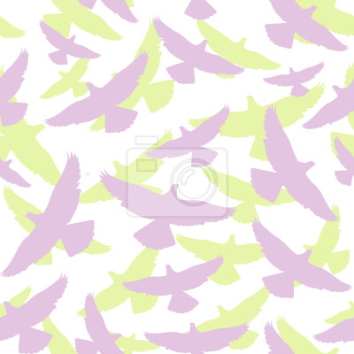 Behang Roze en gele vogels tijdens de vlucht op een witte achtergrond