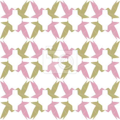 Behang Roze en groen thema met origamivogels