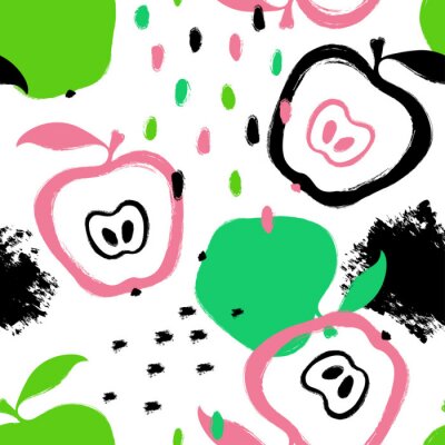 Behang Roze en groene appels op een witte achtergrond