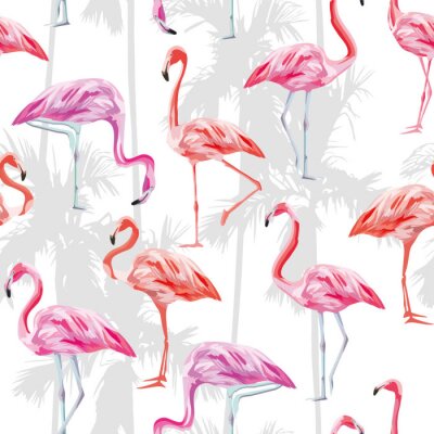 Behang Roze en oranje flamingo's