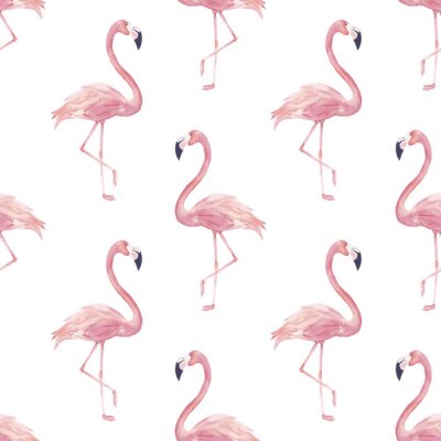 Behang Roze flamingo's op een witte achtergrond