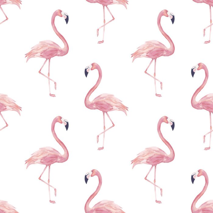Behang Roze flamingo's op een witte achtergrond