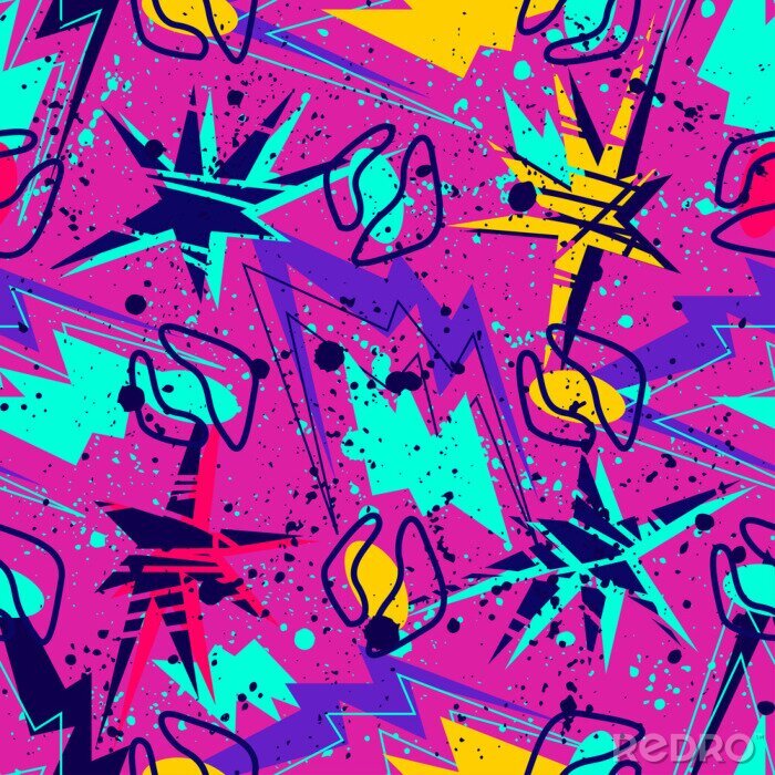Behang Roze graffiti met geometrische figuren