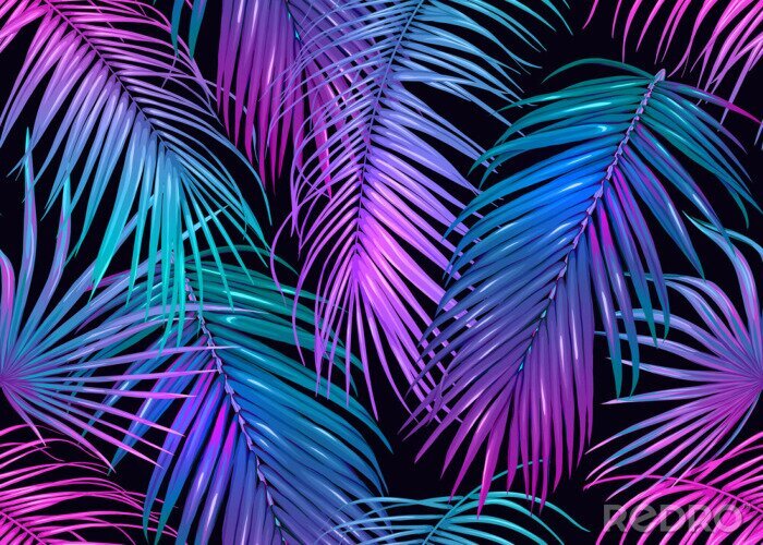 Behang Roze-groene palmbladeren