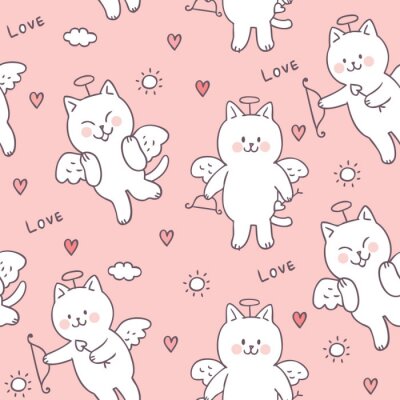 Behang Roze katten verkleed als cupido's