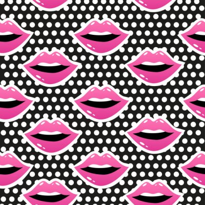 Behang Roze lippen op een zwart-witte stipachtergrond