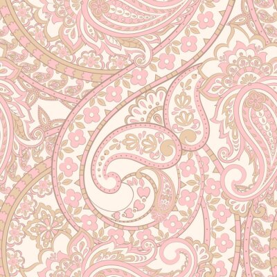 Behang Roze oosterse bloemen en bladeren