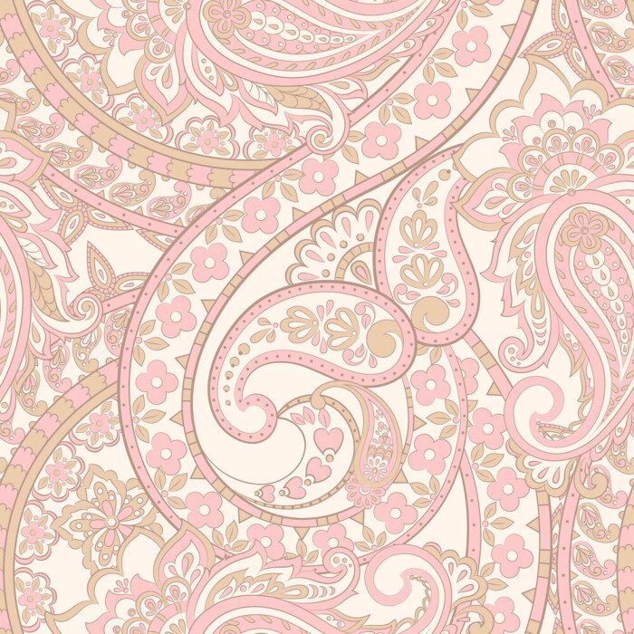 Behang Roze oosterse bloemen en bladeren