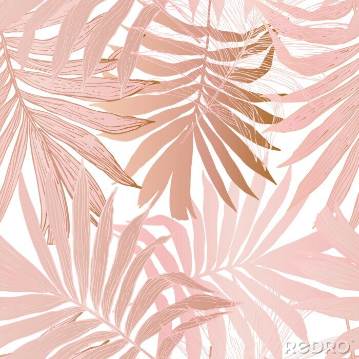 Behang Roze palmboom bladeren op witte achtergrond