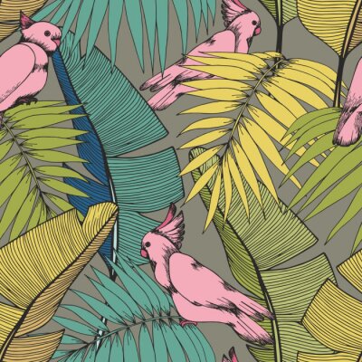 Roze papegaaien tussen de bladeren