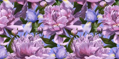 Behang Roze pioenrozen in de lentetuin