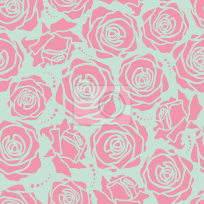 Behang Roze rozen op een lichtblauwe achtergrond