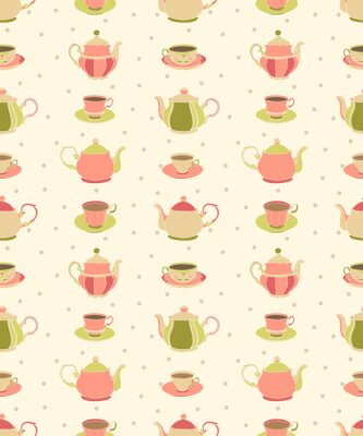 Behang Roze theepotten en kopjes