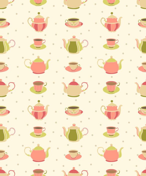 Behang Roze theepotten en kopjes