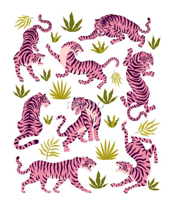 Behang Roze tijgers