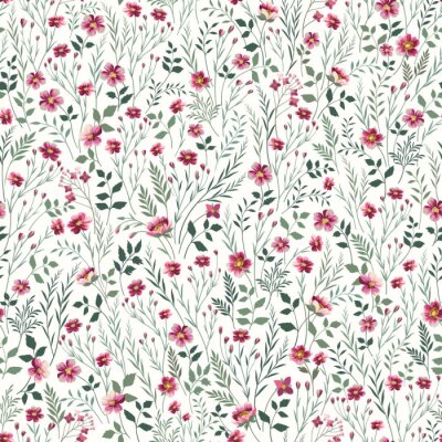 Behang Roze veldbloemen