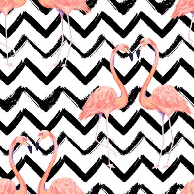 Behang Roze verliefde flamingo's