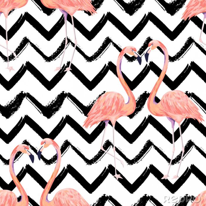 Behang Roze verliefde flamingo's
