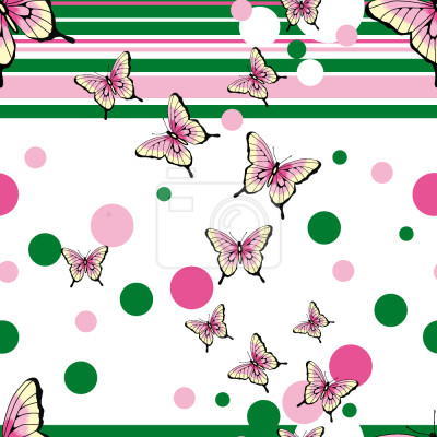 Behang Roze vlinders en kleurrijke stippen