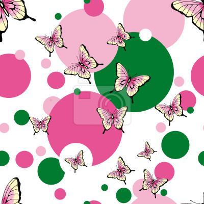 Behang Roze vlinders en stippen