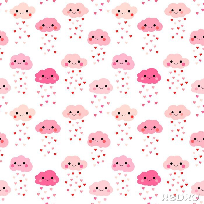 Behang Roze wolken met hartjes