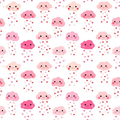 Behang Roze wolken met hartjes