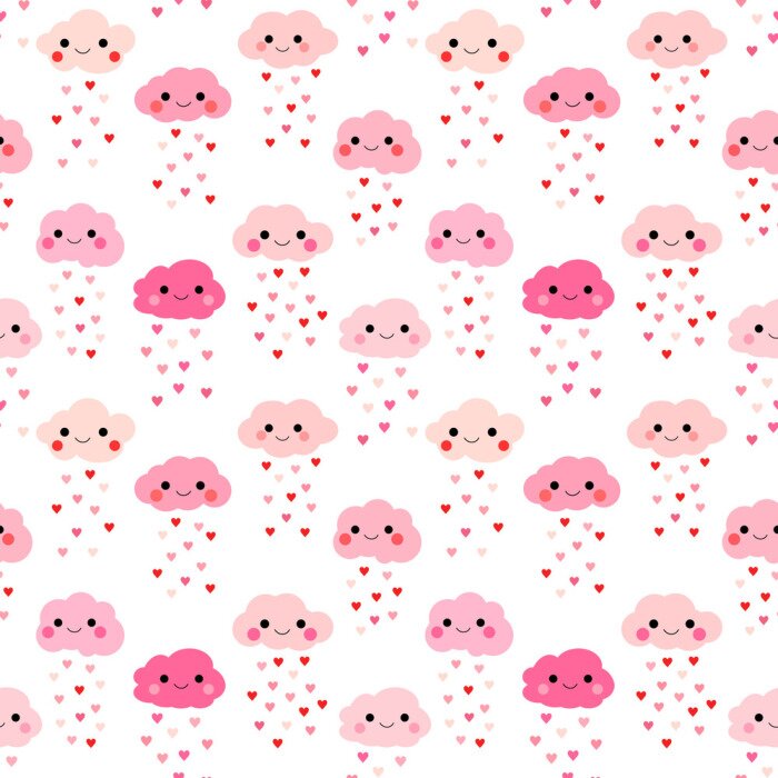 Behang Roze wolken met hartjes