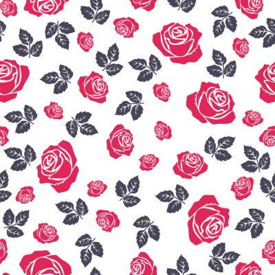 Behang Rozen rode en zwarte grafische bladeren