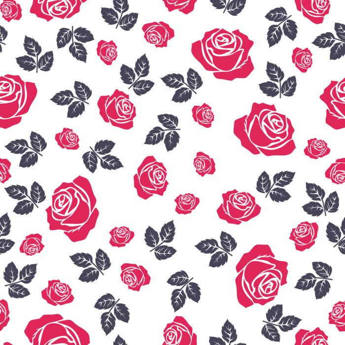 Behang Rozen rode en zwarte grafische bladeren