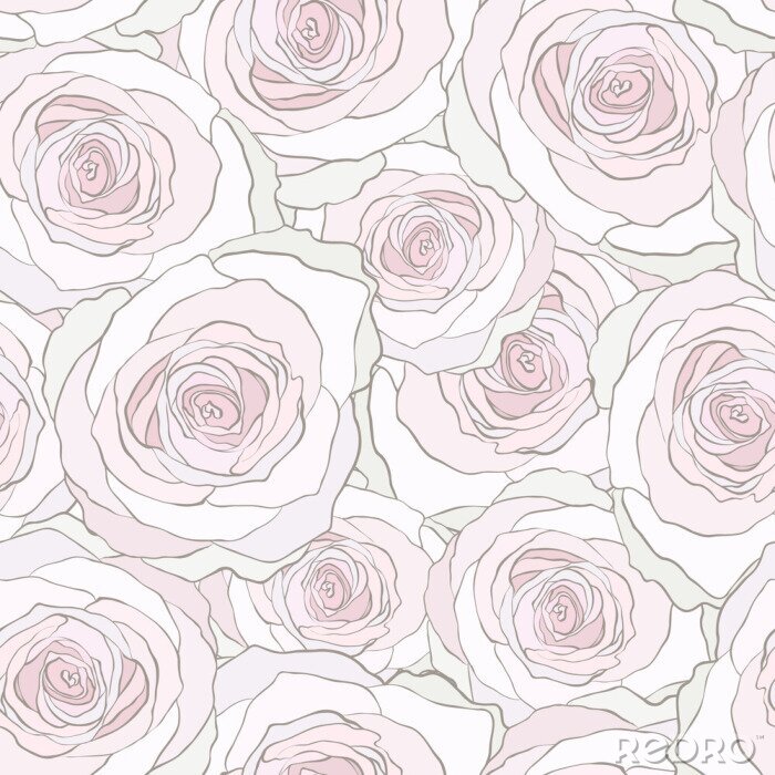 Behang Rozen wit met roze afbeelding in het midden