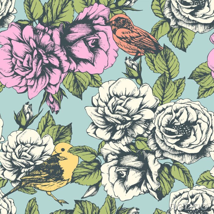 Behang Rozen witte en roze rozen afbeelding