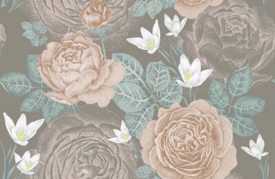 Behang Rozenblaadjes in donkere gedempte kleuren