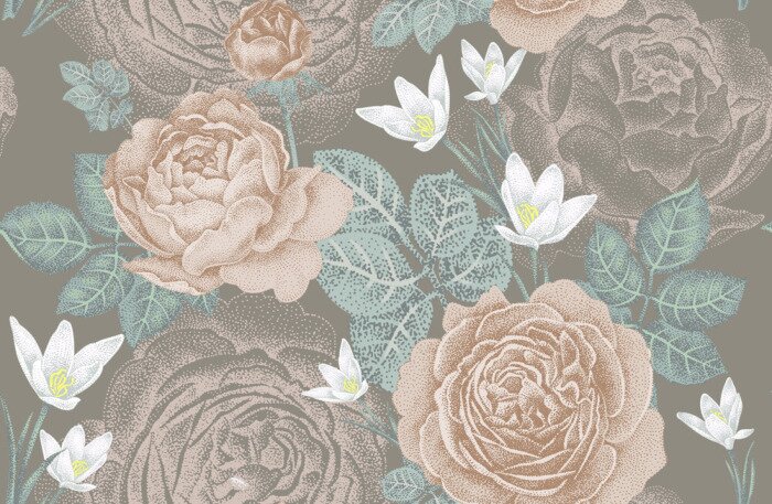 Behang Rozenblaadjes in donkere gedempte kleuren