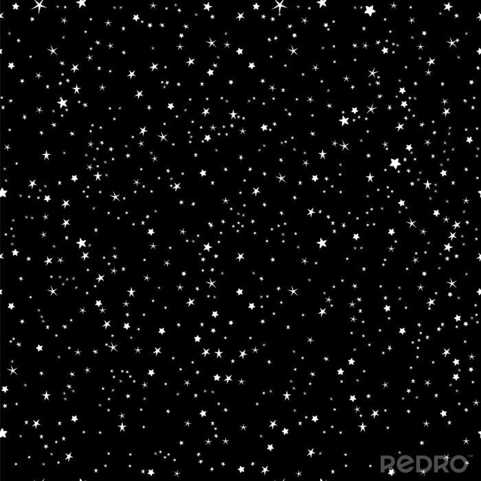 Behang Ruimte achtergrond, nachtelijke hemel en sterren zwart en wit naadloze vector patroon