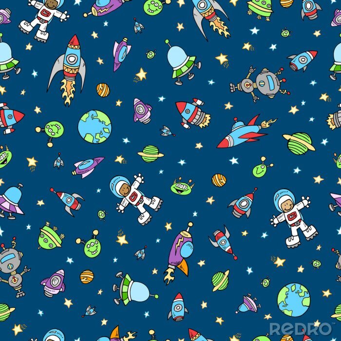 Behang Ruimtethema op een blauwe achtergrond