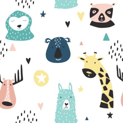 Behang Safari baby animals seamless funny pattern.