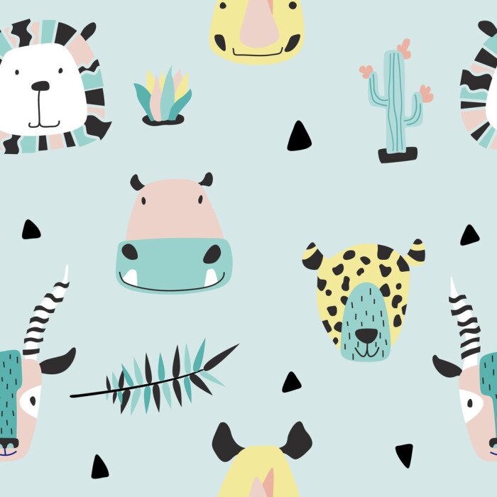 Behang Safari baby animals seamless funny pattern.