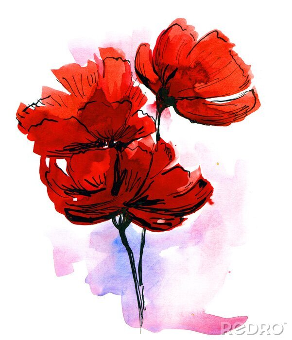 Behang Samenvatting geschilderde bloemen achtergrond