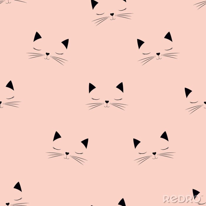 Behang scandinavian cat pattern