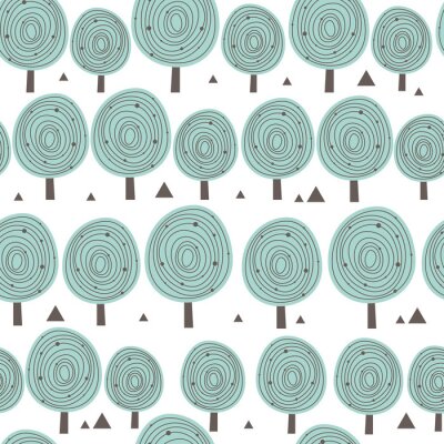 Behang scandinavië naadloze patroon met silhouetten van bomen, driehoekige vormen. en gekleurd blauw voor design - achtergrond