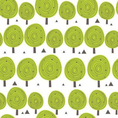 Behang scandinavië naadloze patroon met silhouetten van bomen, driehoekige vormen. en gekleurd blauw voor eco design - vector achtergrond