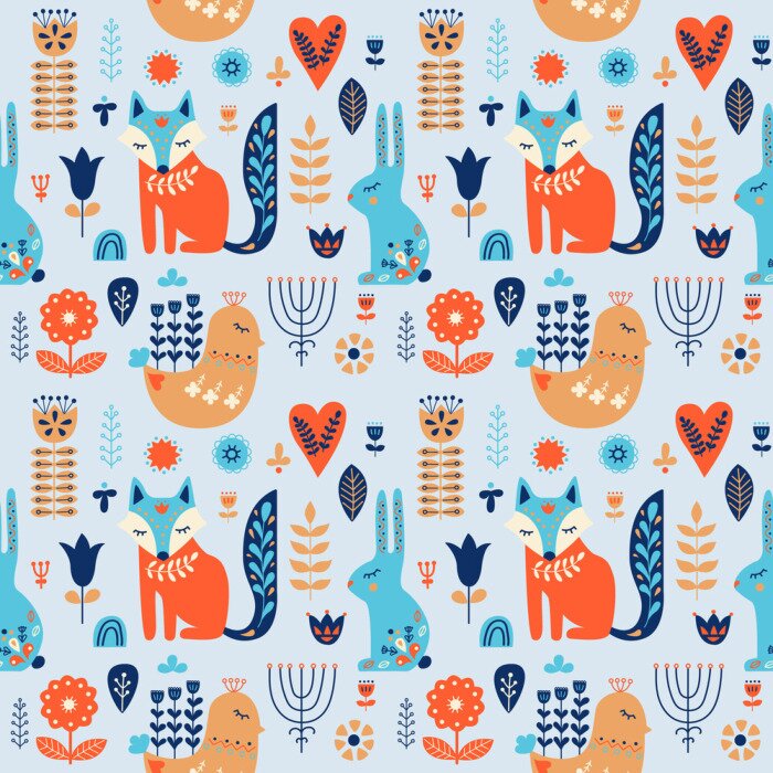 Behang Scandinavisch kinderbos met dieren