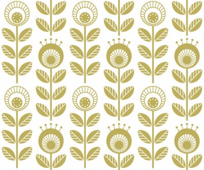 Behang Scandinavische bloemen in een tint imitatie goud